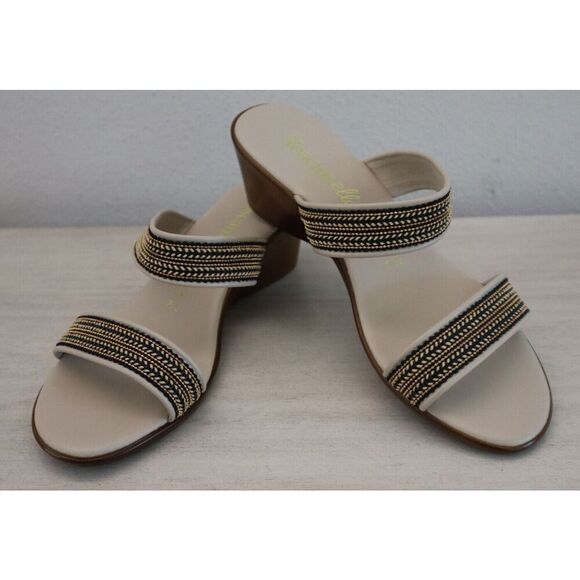 Toscana Women's Sz 7.5 Gold/Black Metallic Design Ella Slip-On Sandals - Picture 1 of 8